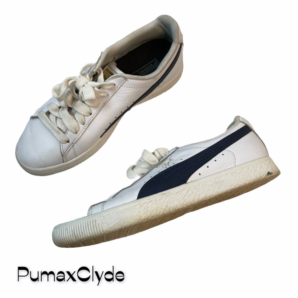 Puma Clyde Sneaker White Sneakers Navy And White Womens Size 8.5